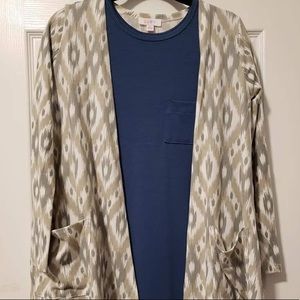 Lularoe gray and white Caroline Cardigan